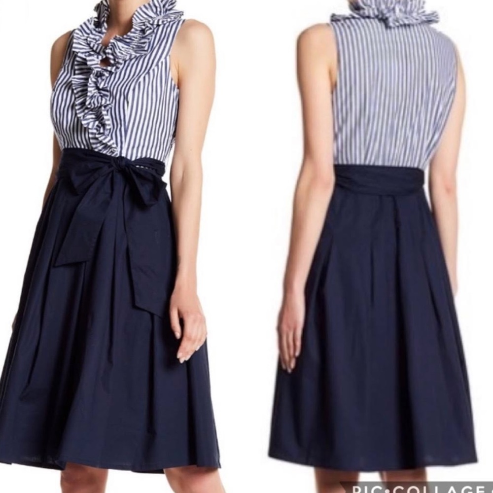 Eliza J Navy Ruffle Neck Sleeveless Fit and Flare Dress sz 4